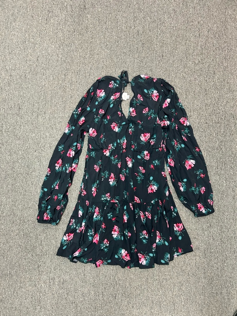 a new day Black Floral Mini Dress with Pink Roses
